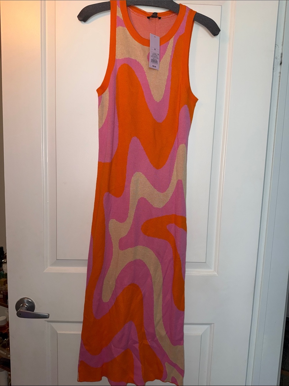 wild fable Sleeveless Wave-Print Midi Dress in Orange, Pink & Cream